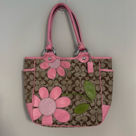 Coach Handbags - RARE Coach Pink Daisy Applique Tote Bag
